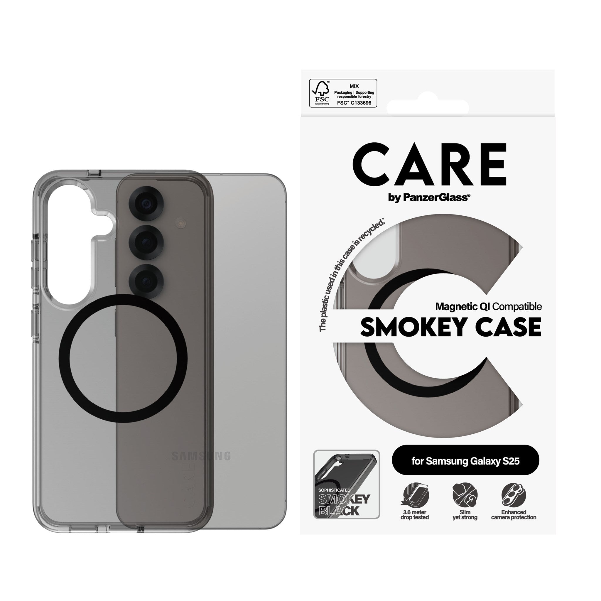 CARE by PanzerGlass® Flagship Case Urban Combat Smokey m. Schwarz Qi Compatible Samsung Galaxy S25